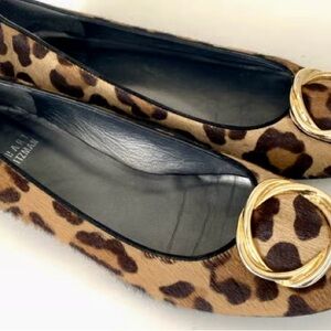 Stuart Weitzman Leopard Flats with Gold Buckles